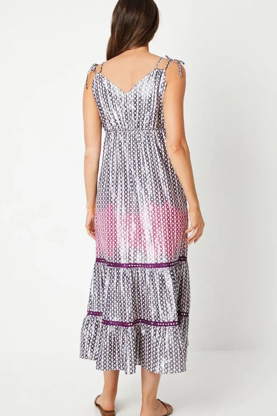 Printed Strap Detail Tiered Maxi Dress