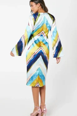 Printed Stripe Midi Wedding Guest Dress