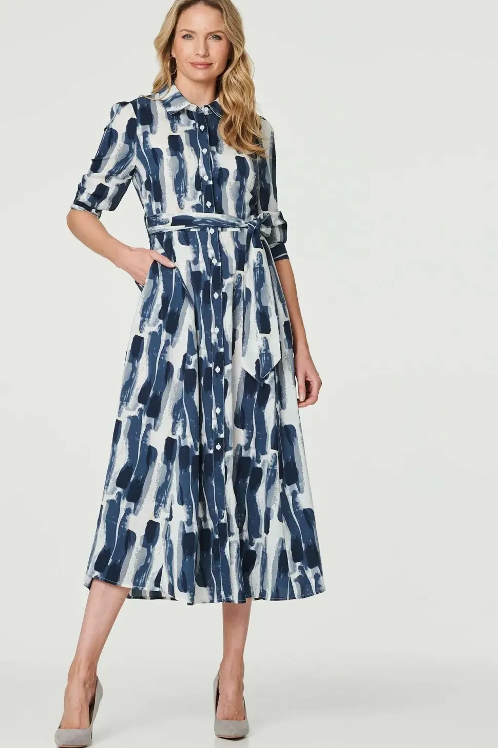 Printed Tailored Midi Shirt Dress