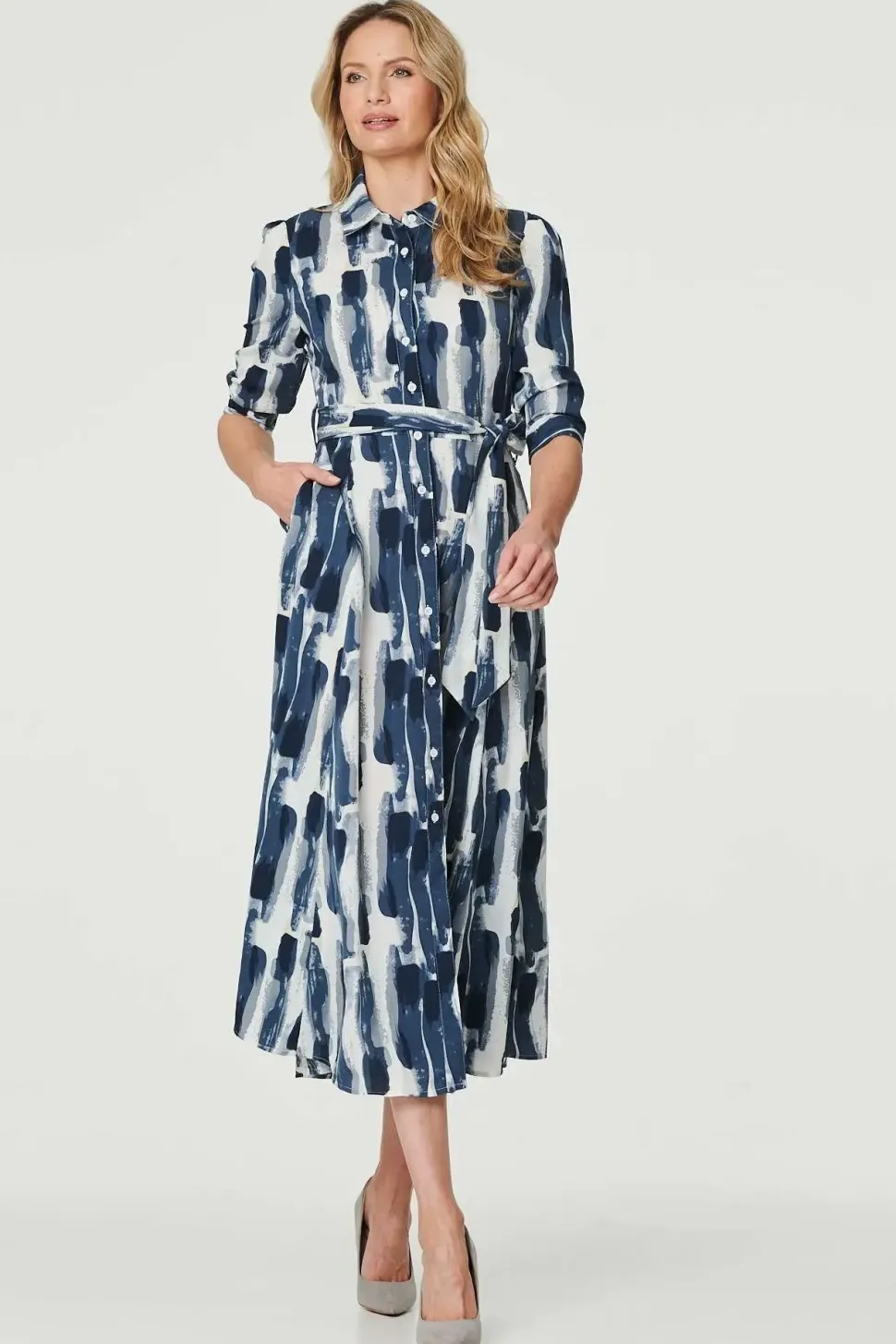 Printed Tailored Midi Shirt Dress