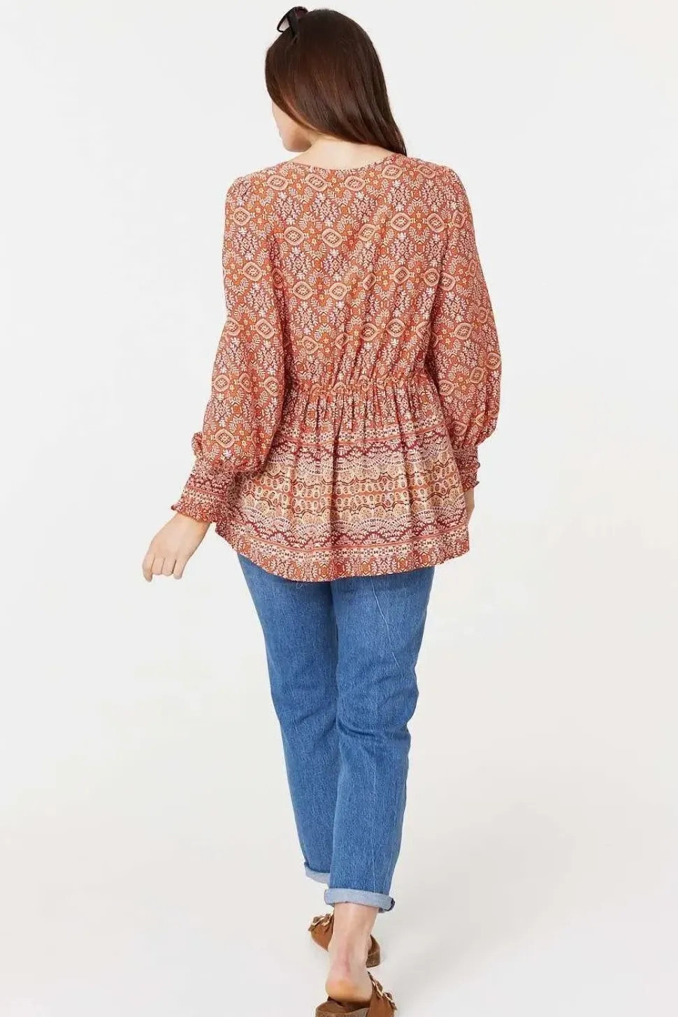 Printed Tassel Drawstring Blouse