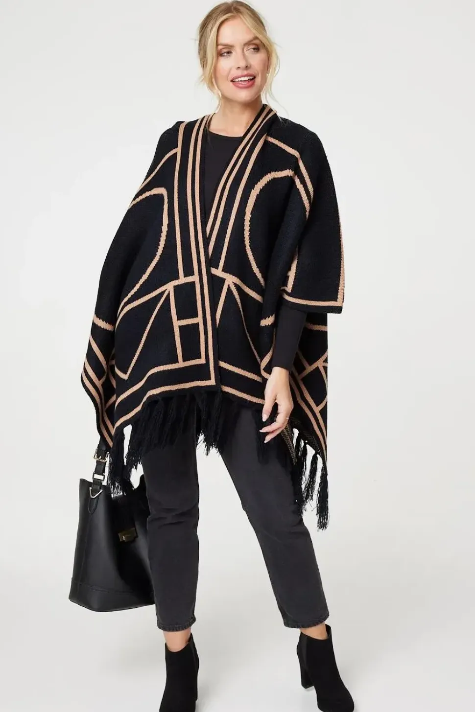 Printed Tassel Fringe Longline Poncho