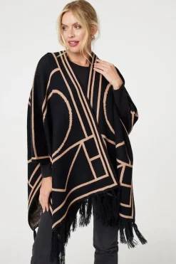 Printed Tassel Fringe Longline Poncho