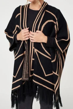 Printed Tassel Fringe Longline Poncho