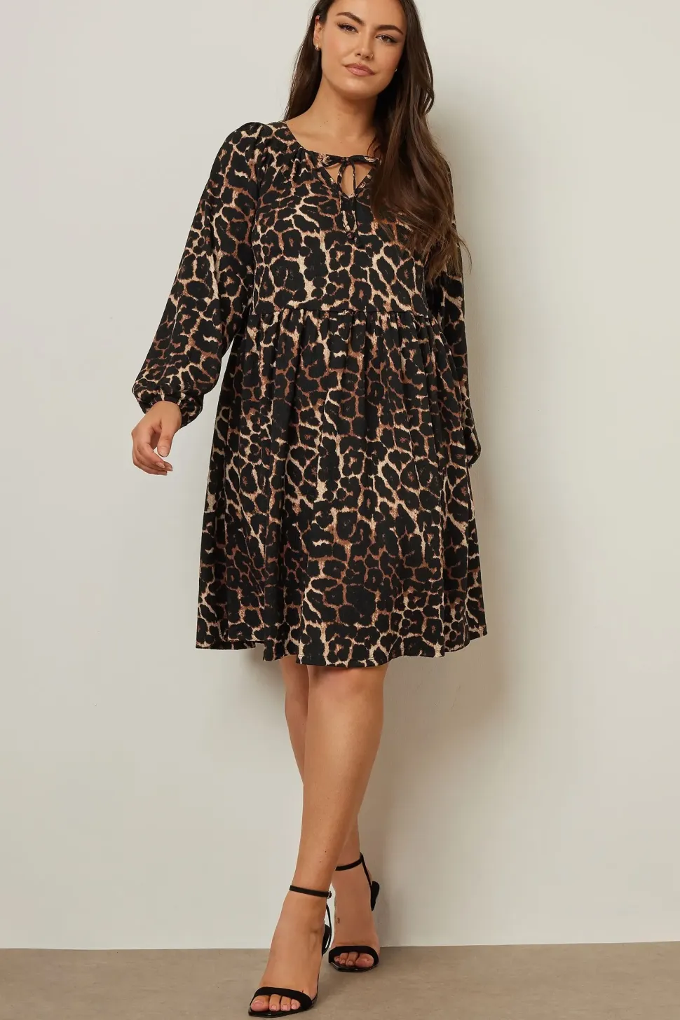 Printed Textured Tie Neck Dress