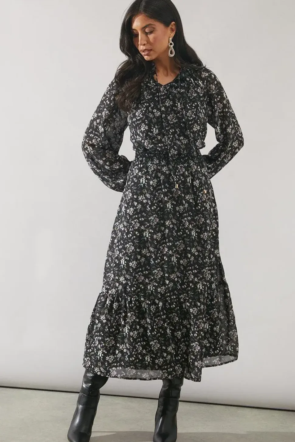 Printed Tie Detail Maxi Dress
