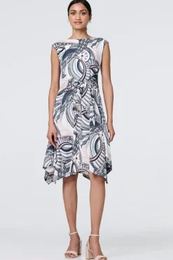 Printed Tie Front Knee Length Dress