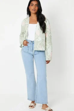 Printed Tie Front Quilted Jacket