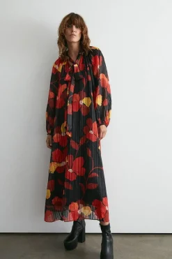 Printed Tie Neck Maxi Dress