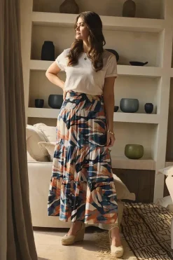 Printed Tiered High Waist Maxi Skirt