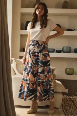 Printed Tiered High Waist Maxi Skirt