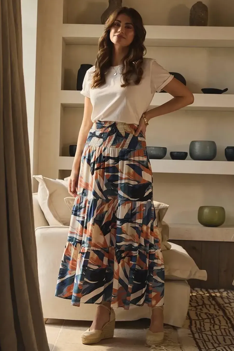 Printed Tiered High Waist Maxi Skirt