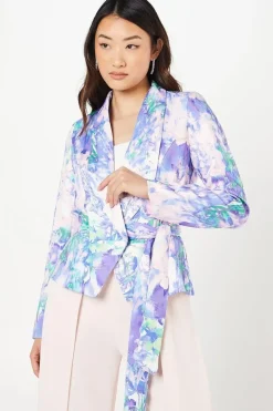 Printed Tie Waist Blazer