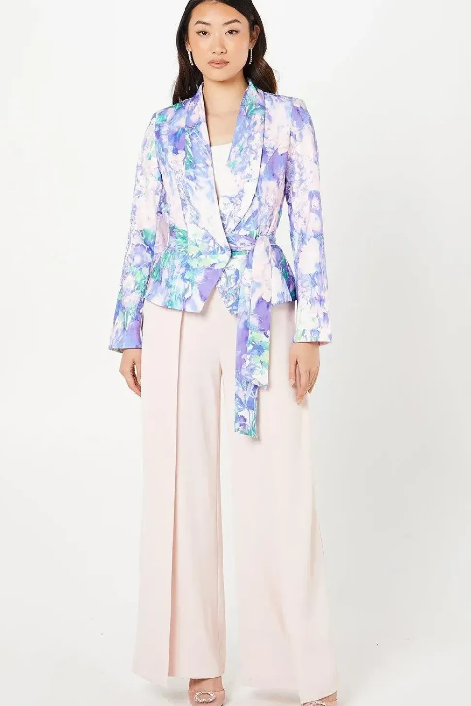 Printed Tie Waist Blazer
