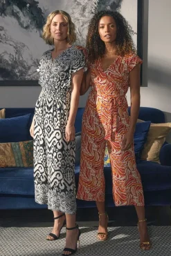 Printed Tie Waist Cropped Jumpsuit