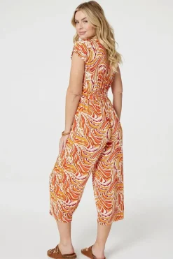 Printed Tie Waist Cropped Jumpsuit