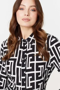 Printed Tie Waist Midi Shirt Dress