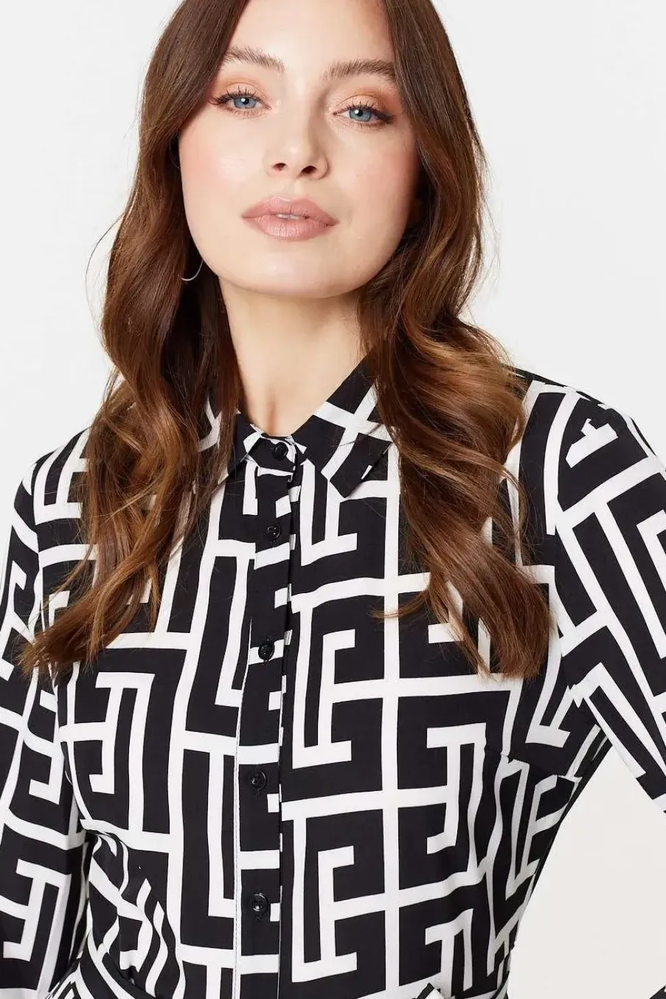 Printed Tie Waist Midi Shirt Dress