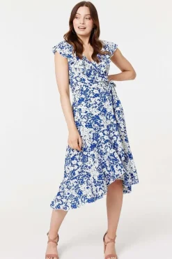 Printed Tie Waist Midi Wrap Dress