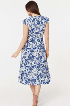 Printed Tie Waist Midi Wrap Dress