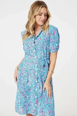 Printed Tie Waist Short Shirt Dress