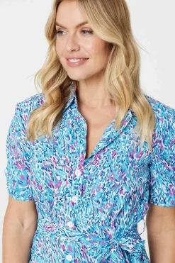 Printed Tie Waist Short Shirt Dress