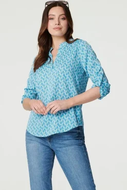 Printed 3/4 Turn-Up Sleeve Blouse