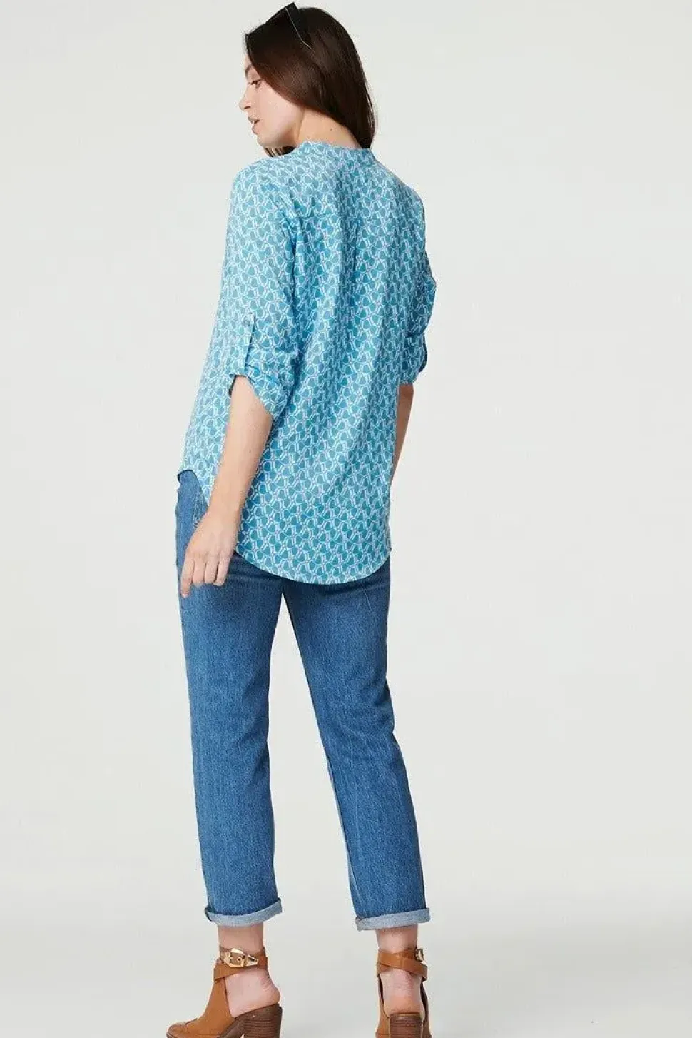 Printed 3/4 Turn-Up Sleeve Blouse