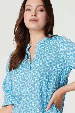 Printed 3/4 Turn-Up Sleeve Blouse