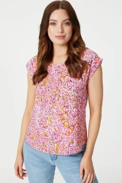 Printed Turn-Up Sleeve Blouse Top