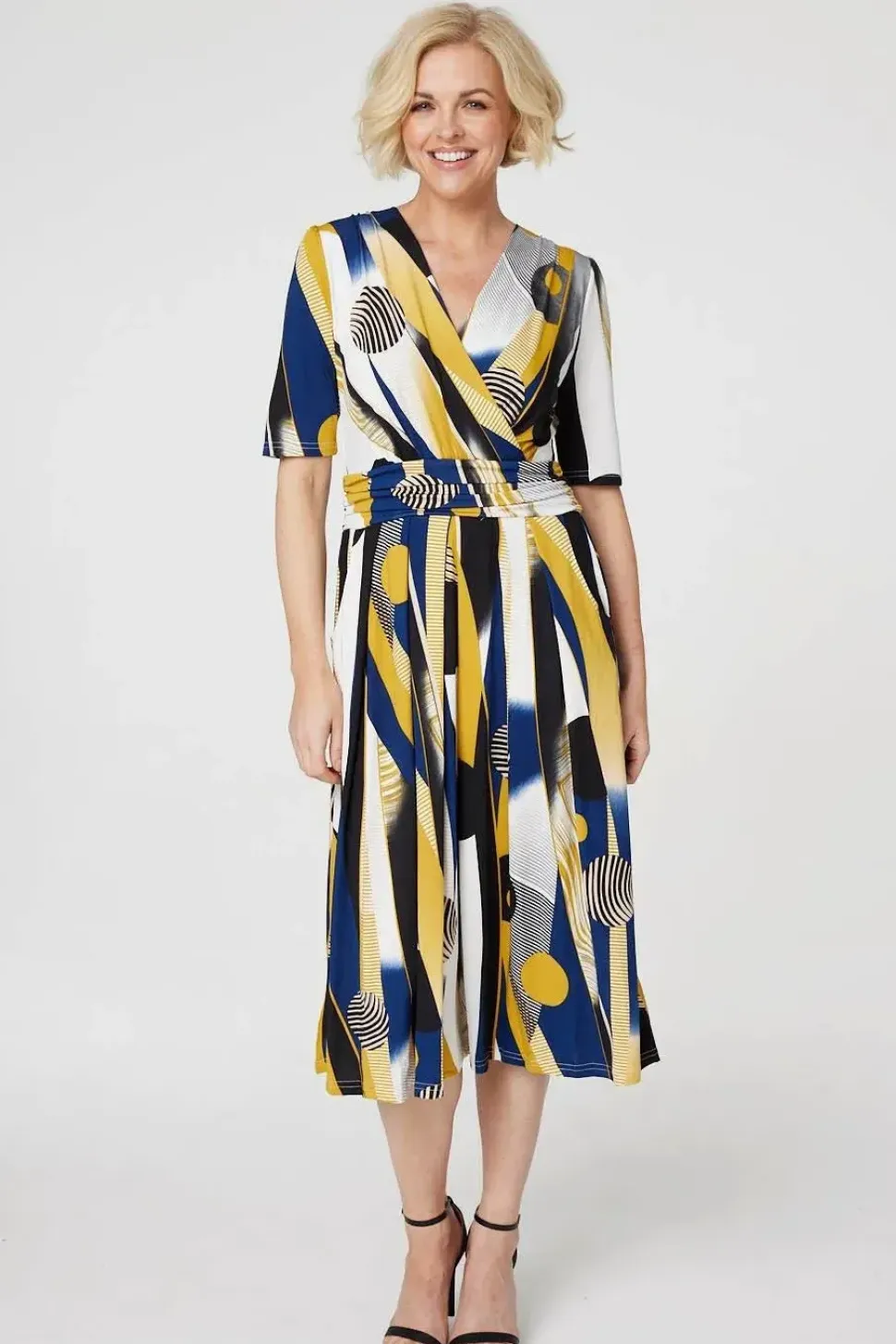 Printed Wrap Front Midi Dress