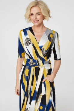 Printed Wrap Front Midi Dress