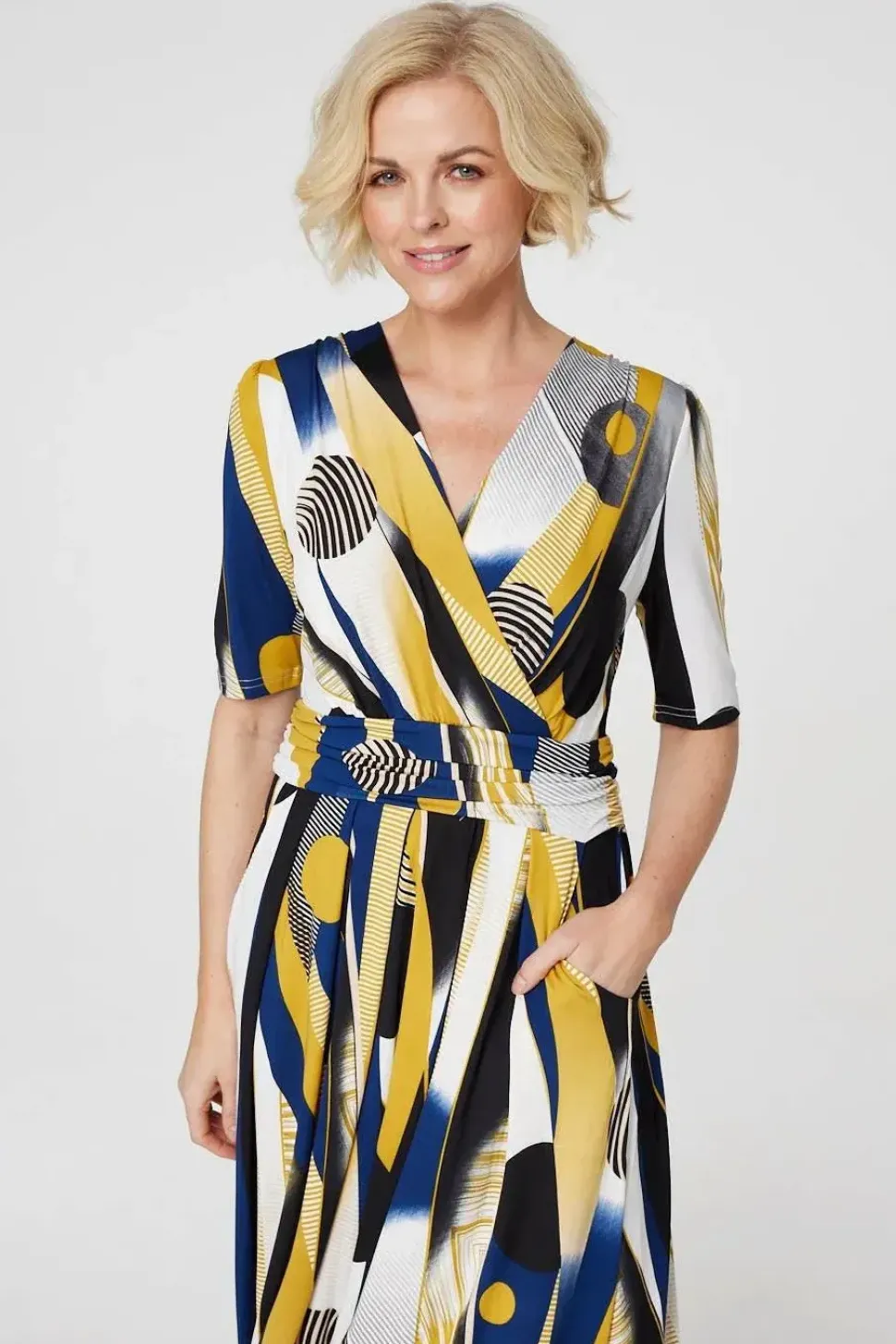 Printed Wrap Front Midi Dress