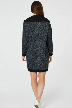 Printed Zip Neck Jumper Dress