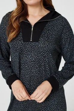 Printed Zip Neck Jumper Dress