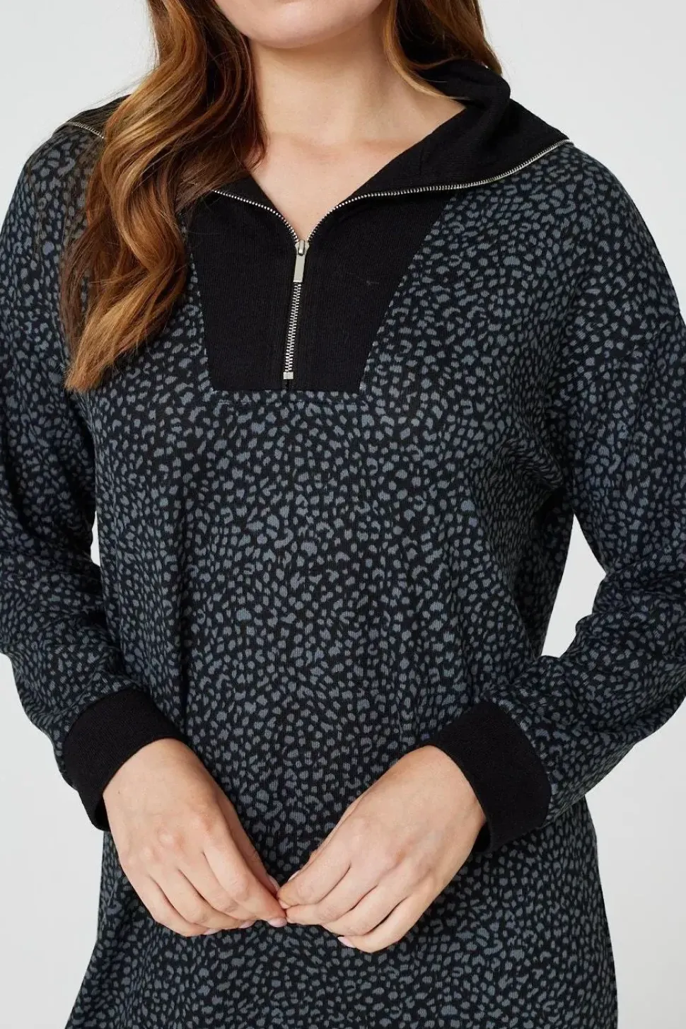 Printed Zip Neck Jumper Dress