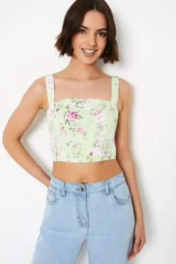 Print Ottoman Twill Corset Top