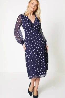 Print Ruffle Front Tie Belt Wrap Dress