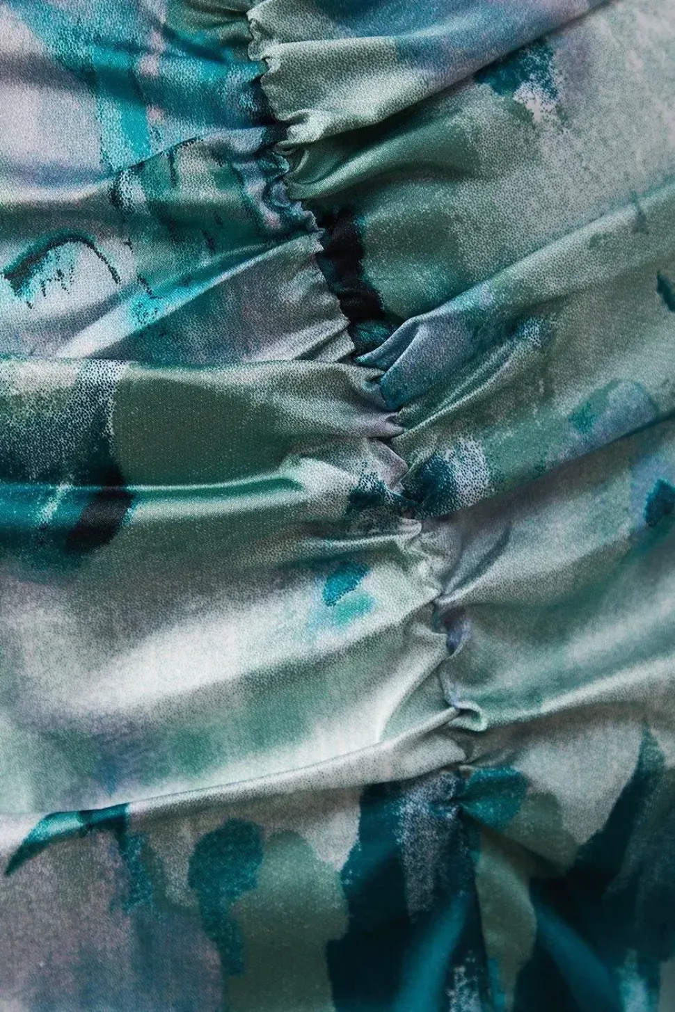 Print Satin Ruched Front Midi Dress
