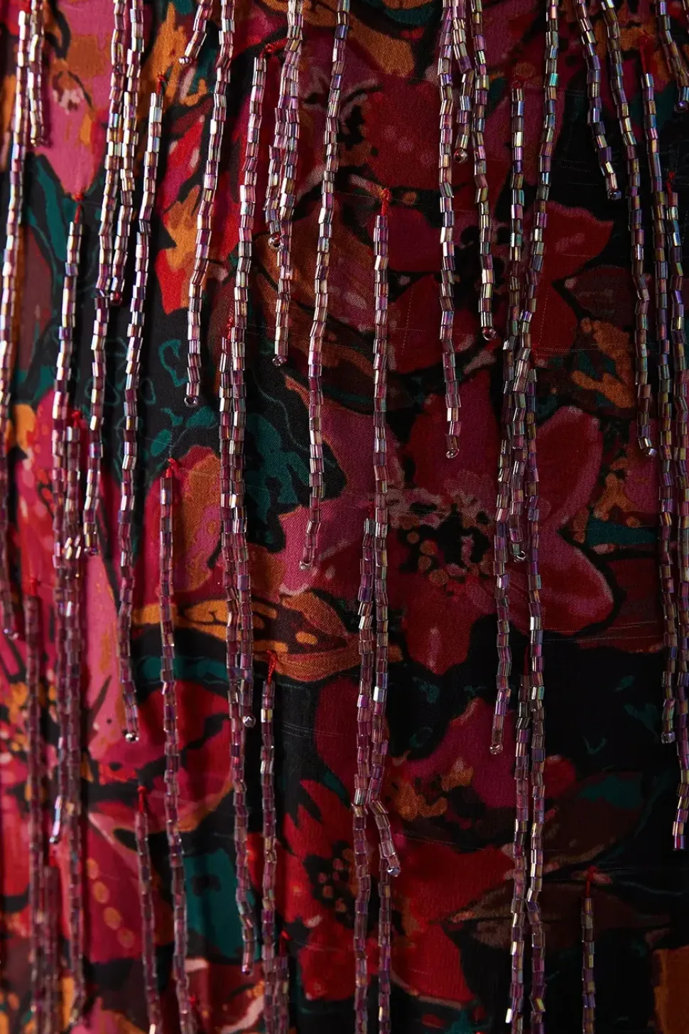 Print Sequin Fringe Embellished One Shoulder Midi Dress