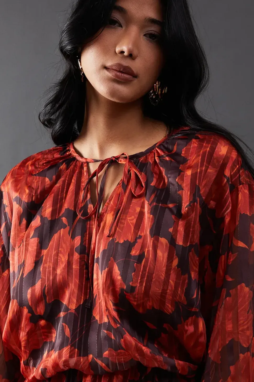 Print Shadow Stripe Volume Sleeve Mini Dress