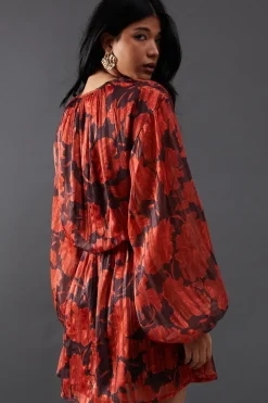 Print Shadow Stripe Volume Sleeve Mini Dress