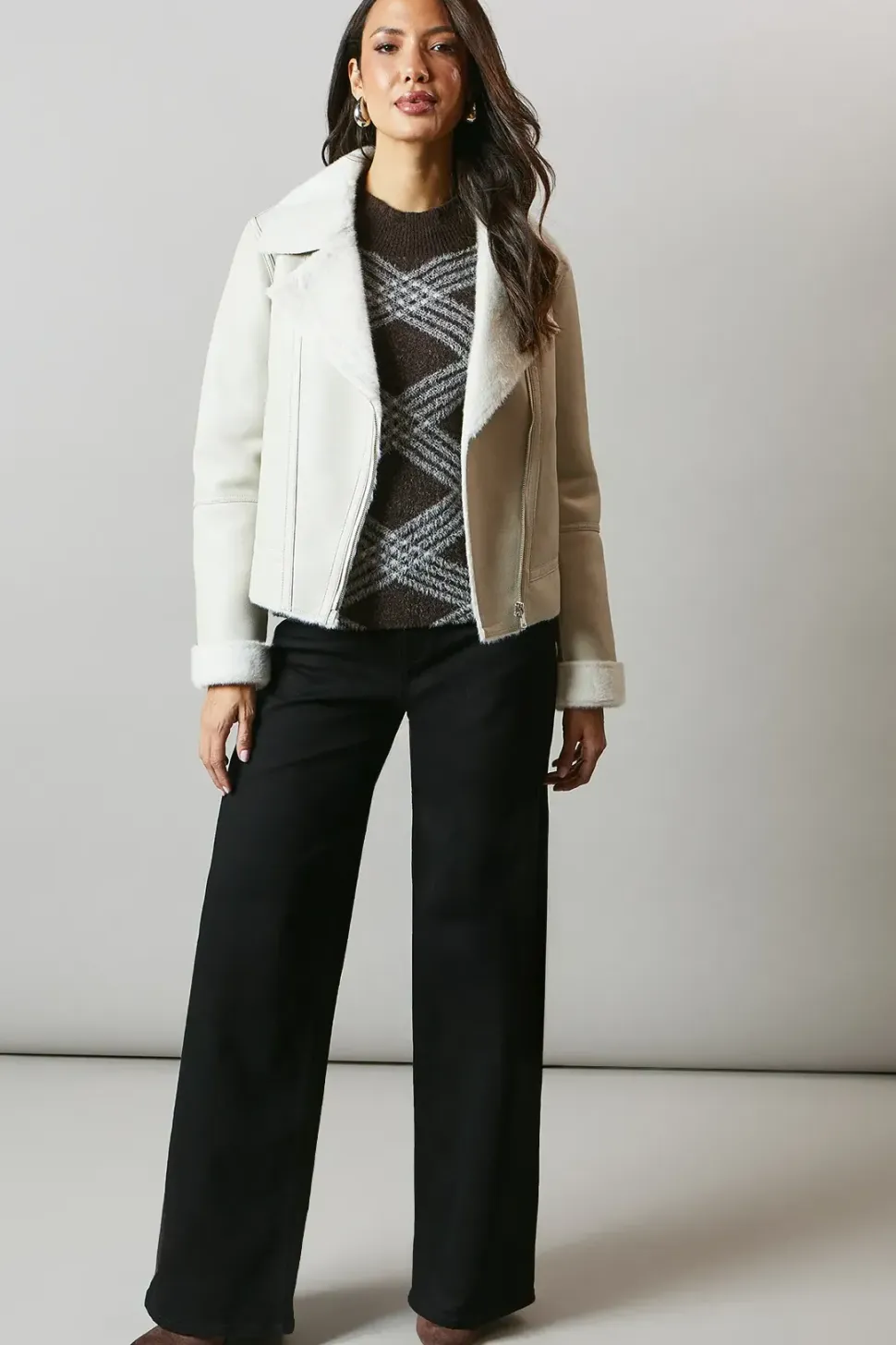 Pu Biker Jacket With Faux Fur Collar