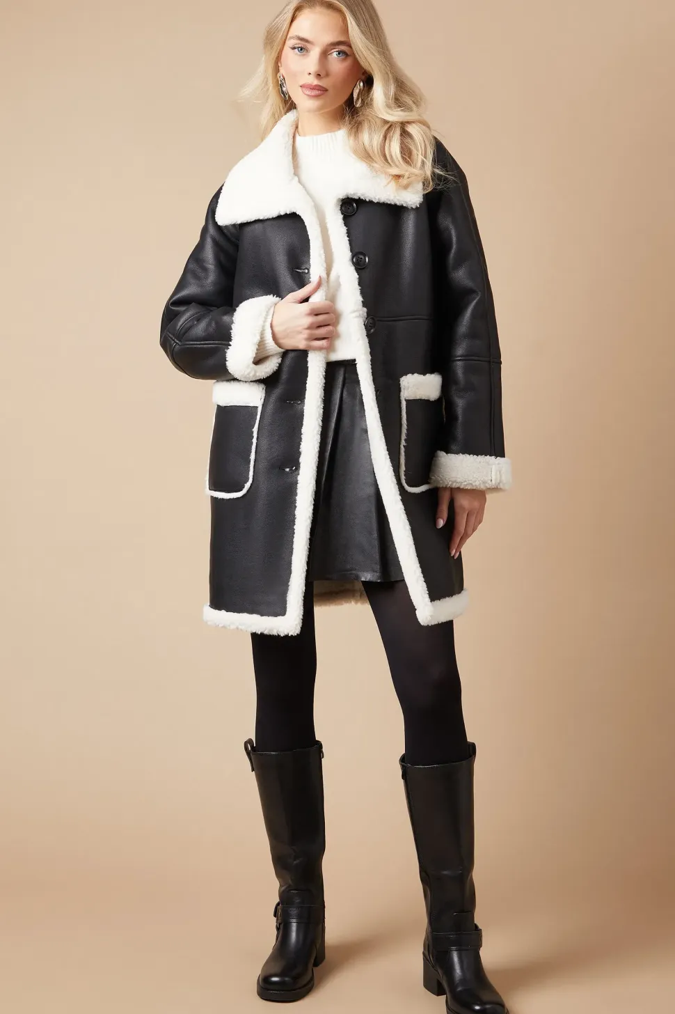 Pu Bonded Shearling Coat