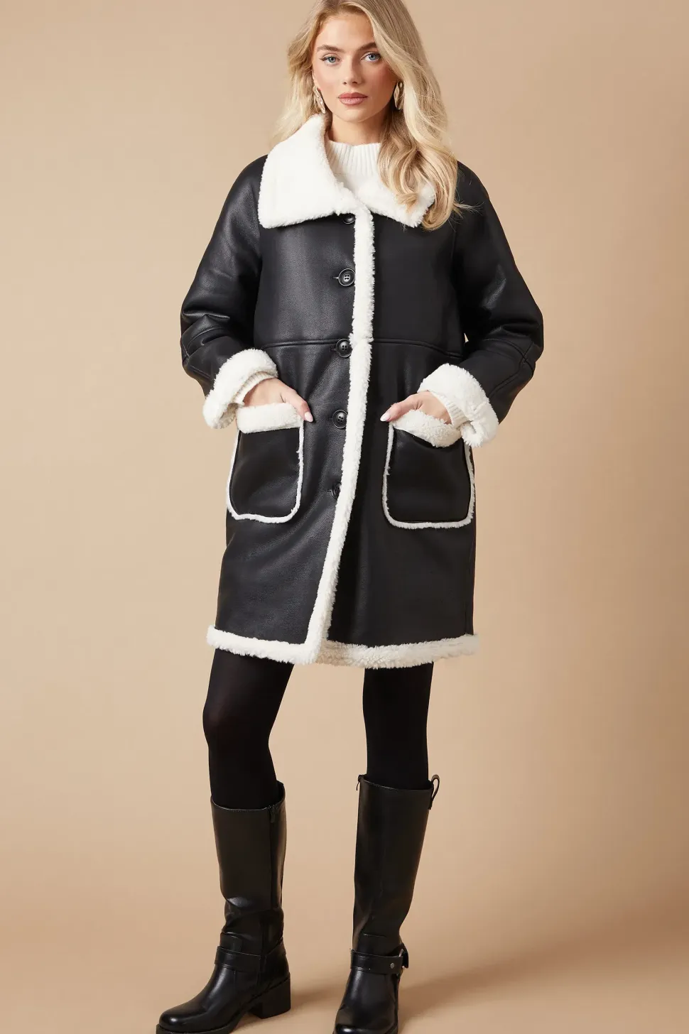 Pu Bonded Shearling Coat