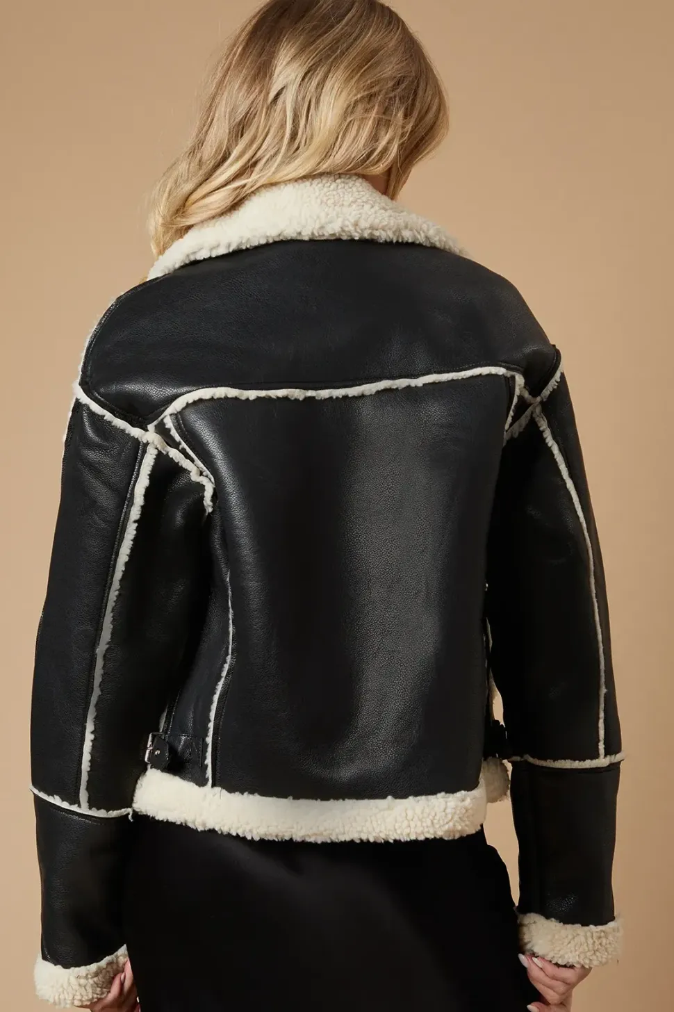 PU Borg Detail Collared Zip Jacket