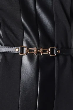 Pu Detail Ponte Shift Dress