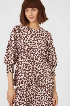3/4 Puff Sleeve Animal Printed Blouse