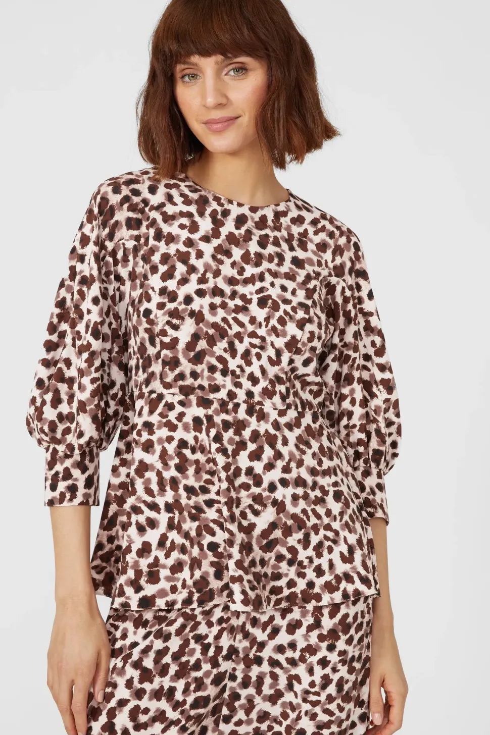 3/4 Puff Sleeve Animal Printed Blouse