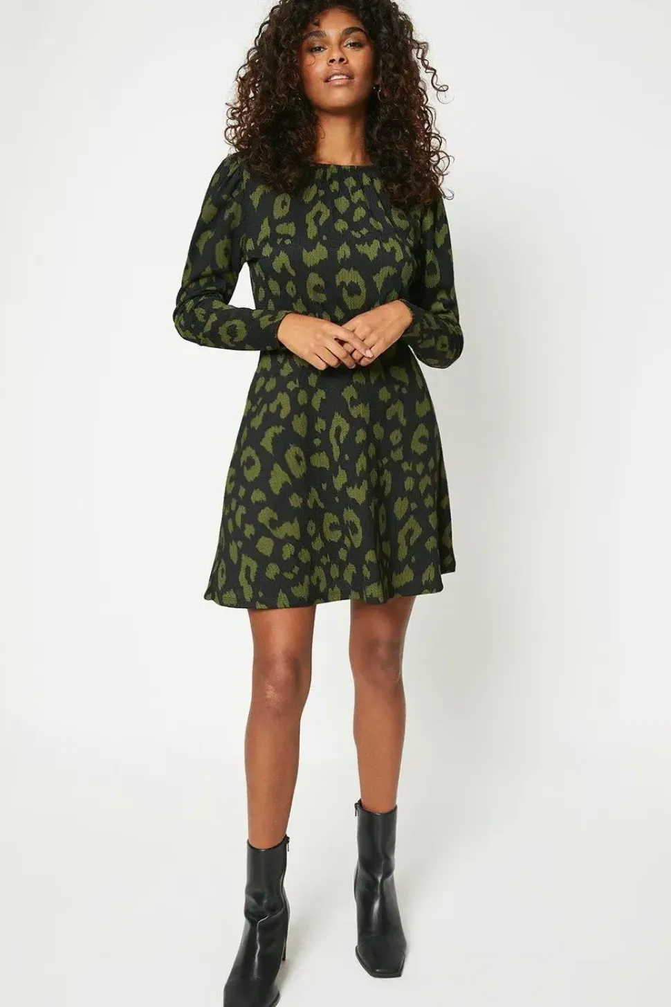 Puff Sleeve Fit And Flare Mini Dress